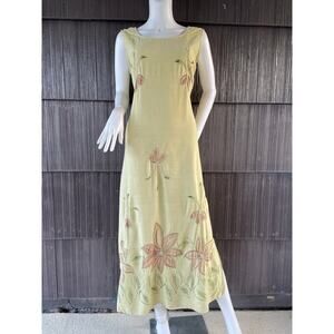 🔥Ethnic Dreams Lime Green Floral Embroidered Rustic Bohemian Cottage Long Dress